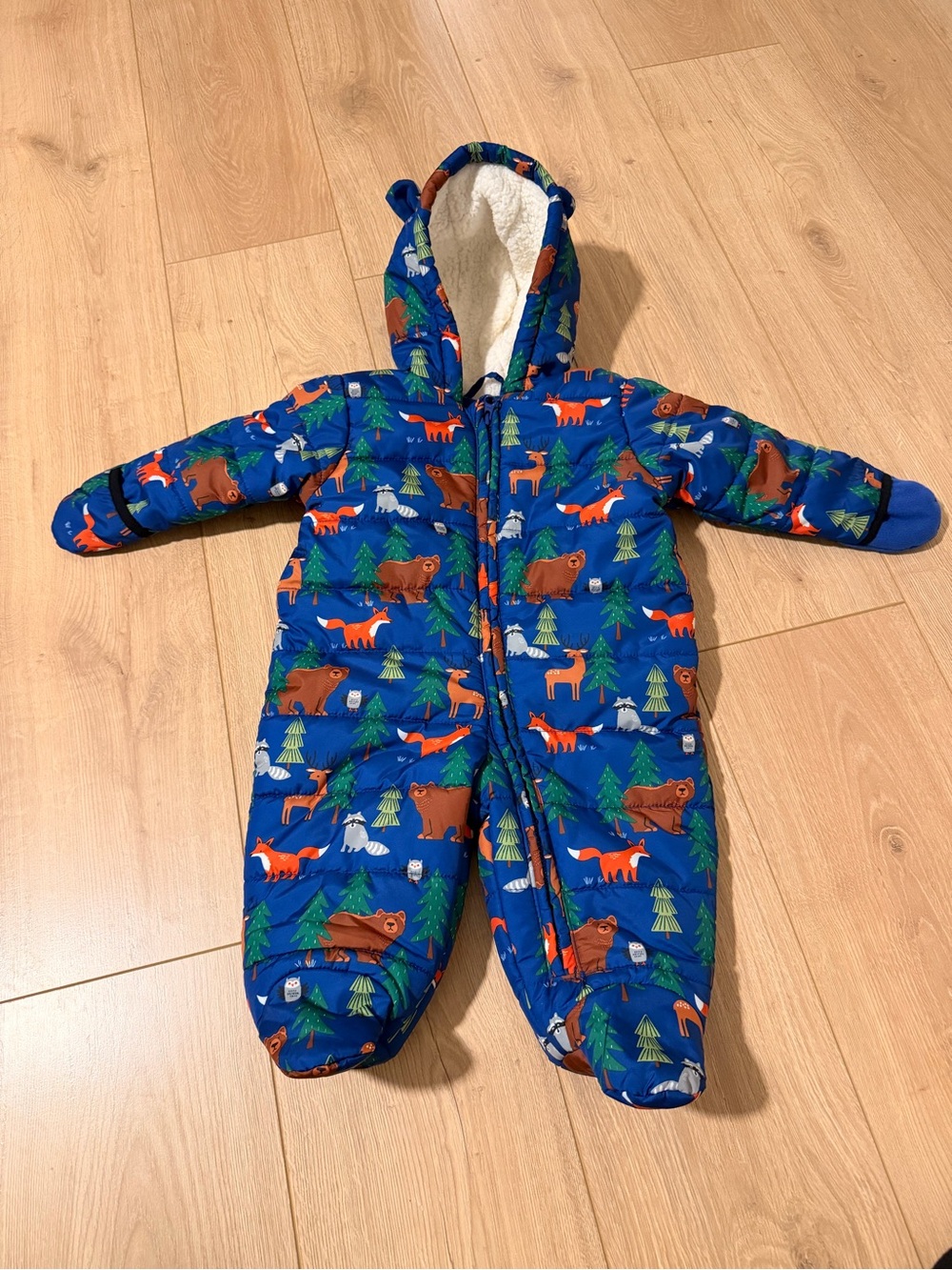 Place Blue Woodland Animals Hooded Baby One-Piece Snowsuit 6-9 M